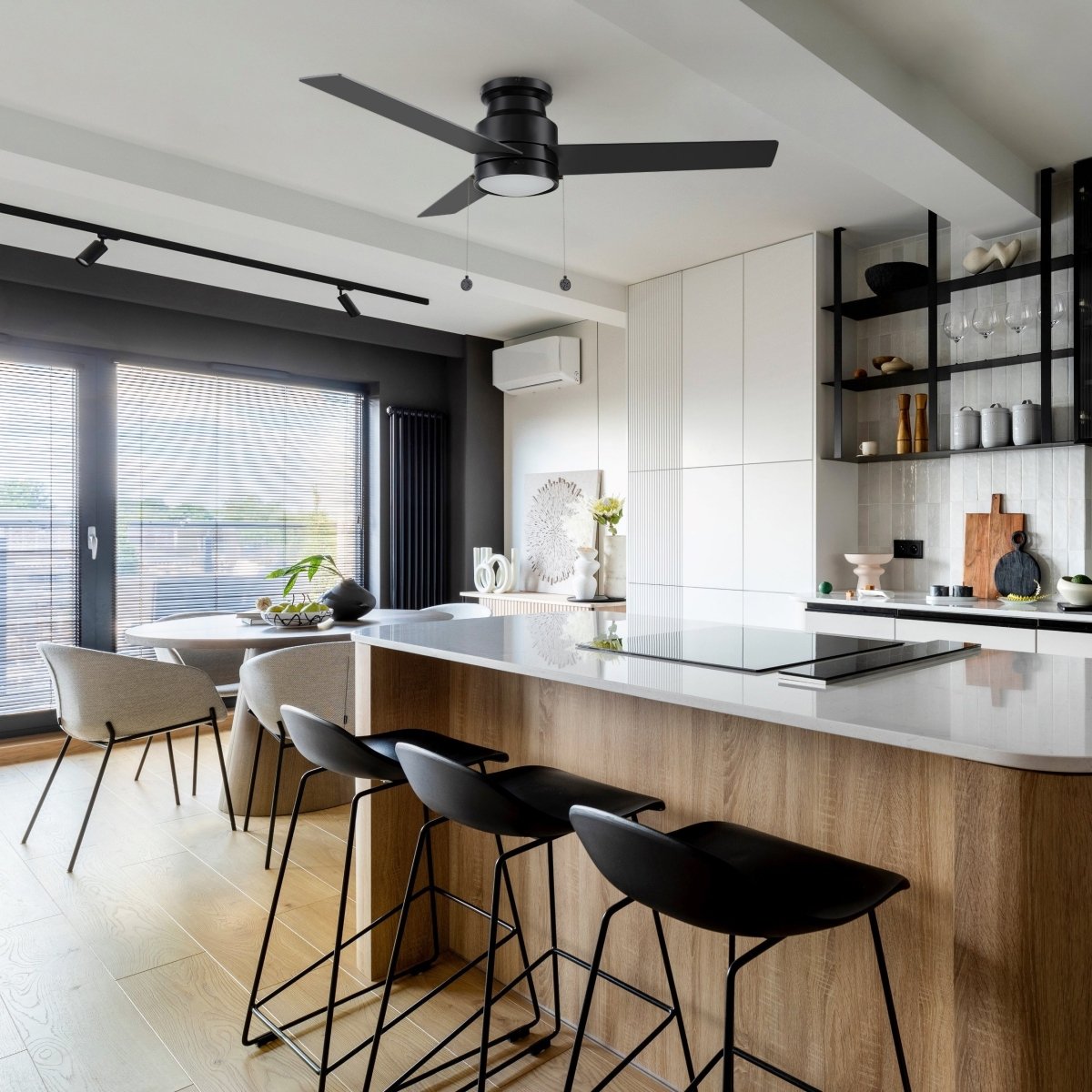 ASCOTT 52 inch 3 - Blade Flush Mount Ceiling Fan with LED Light & Pull Chain - LEDMyPlace