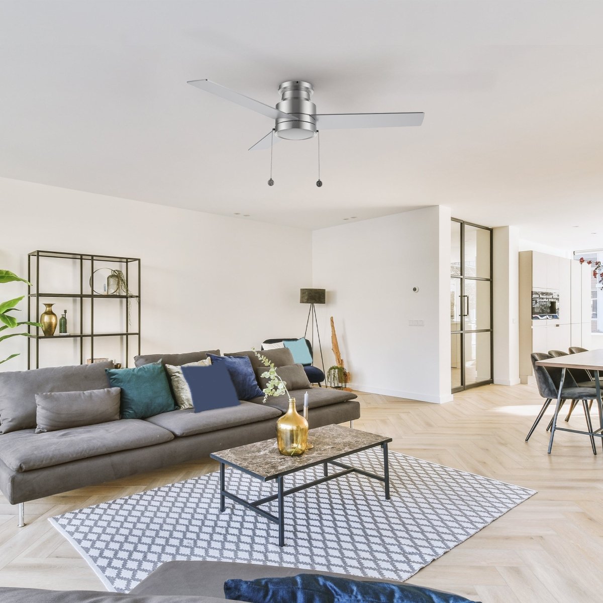 ASCOTT 52 inch 3 - Blade Flush Mount Ceiling Fan with LED Light & Pull Chain - LEDMyPlace