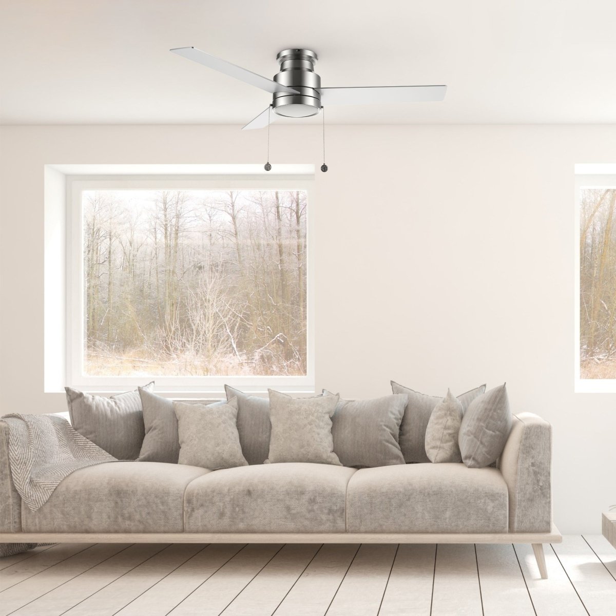 ASCOTT 52 inch 3 - Blade Flush Mount Ceiling Fan with LED Light & Pull Chain - LEDMyPlace