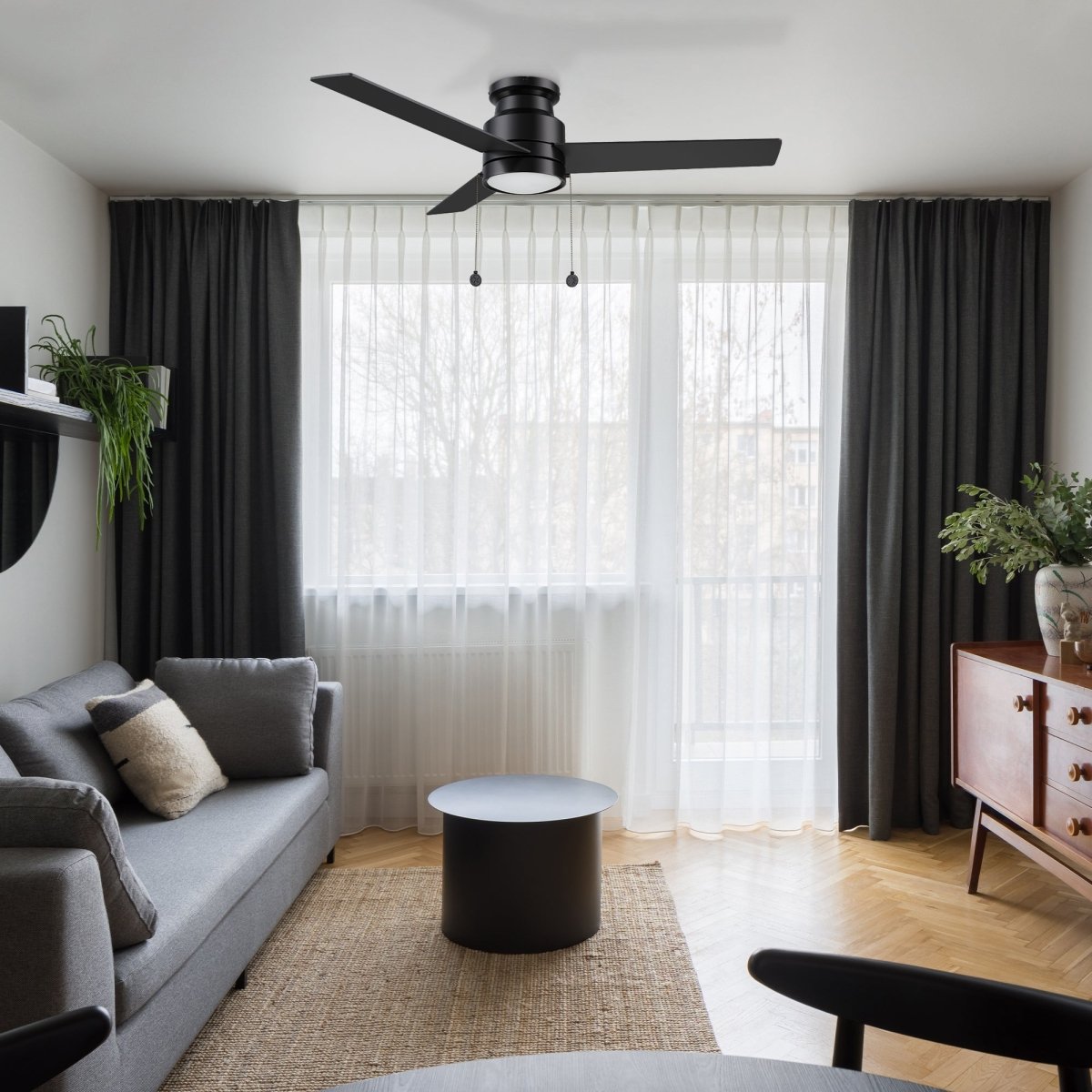 ASCOTT 52 inch 3 - Blade Flush Mount Ceiling Fan with LED Light & Pull Chain - LEDMyPlace