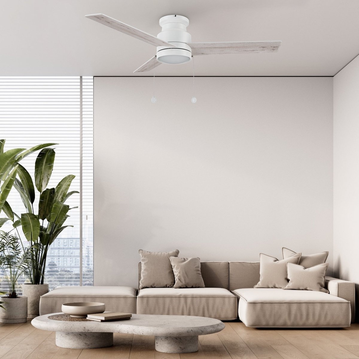 ASCOTT 52 inch 3 - Blade Flush Mount Ceiling Fan with LED Light & Pull Chain - LEDMyPlace