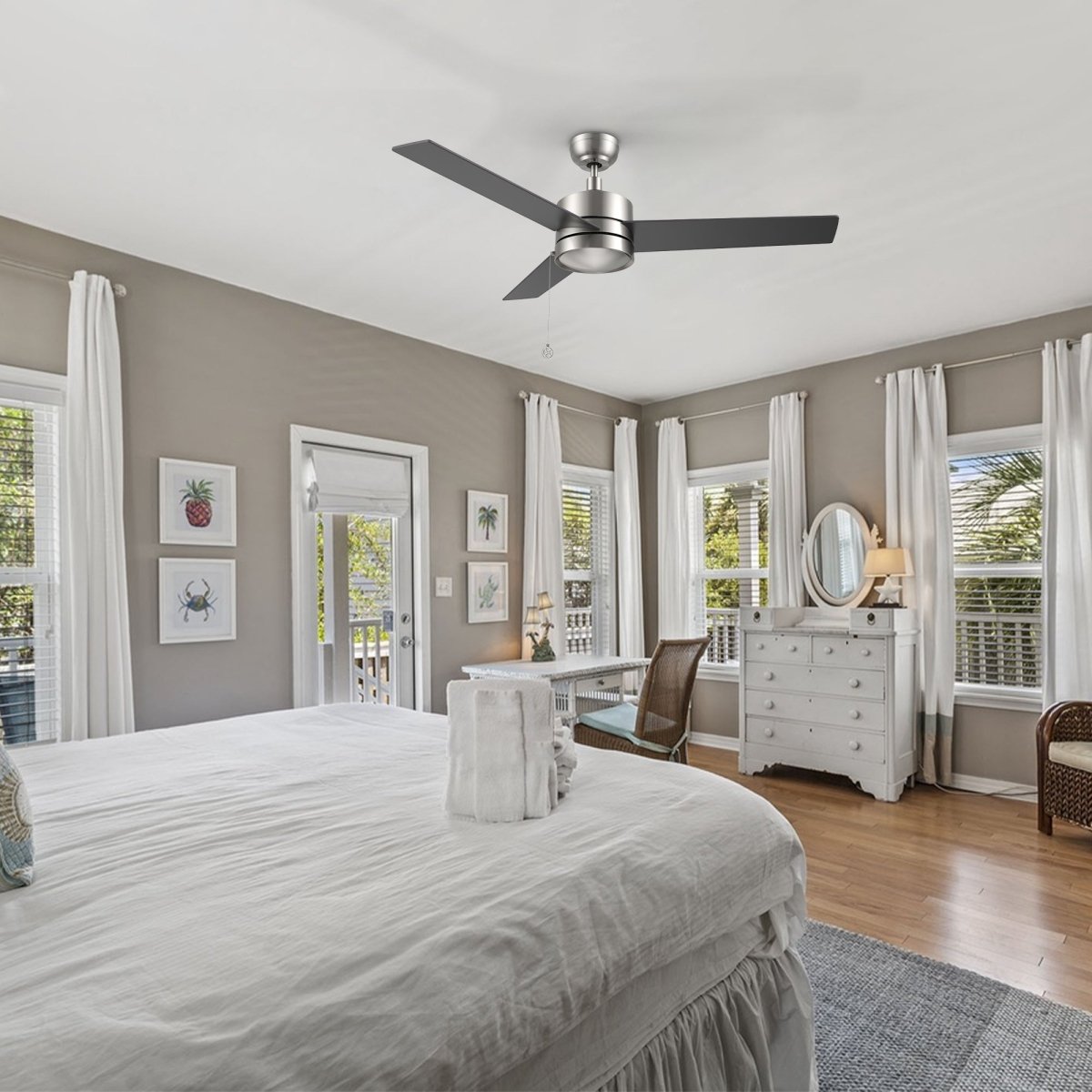 ASCOTT 52 inch 3 - Blade No Light Ceiling Fan with Pull Chain - LEDMyPlace