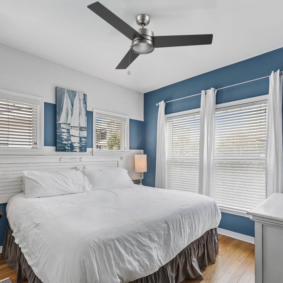 ASCOTT 52 inch 3 - Blade No Light Ceiling Fan with Pull Chain - LEDMyPlace