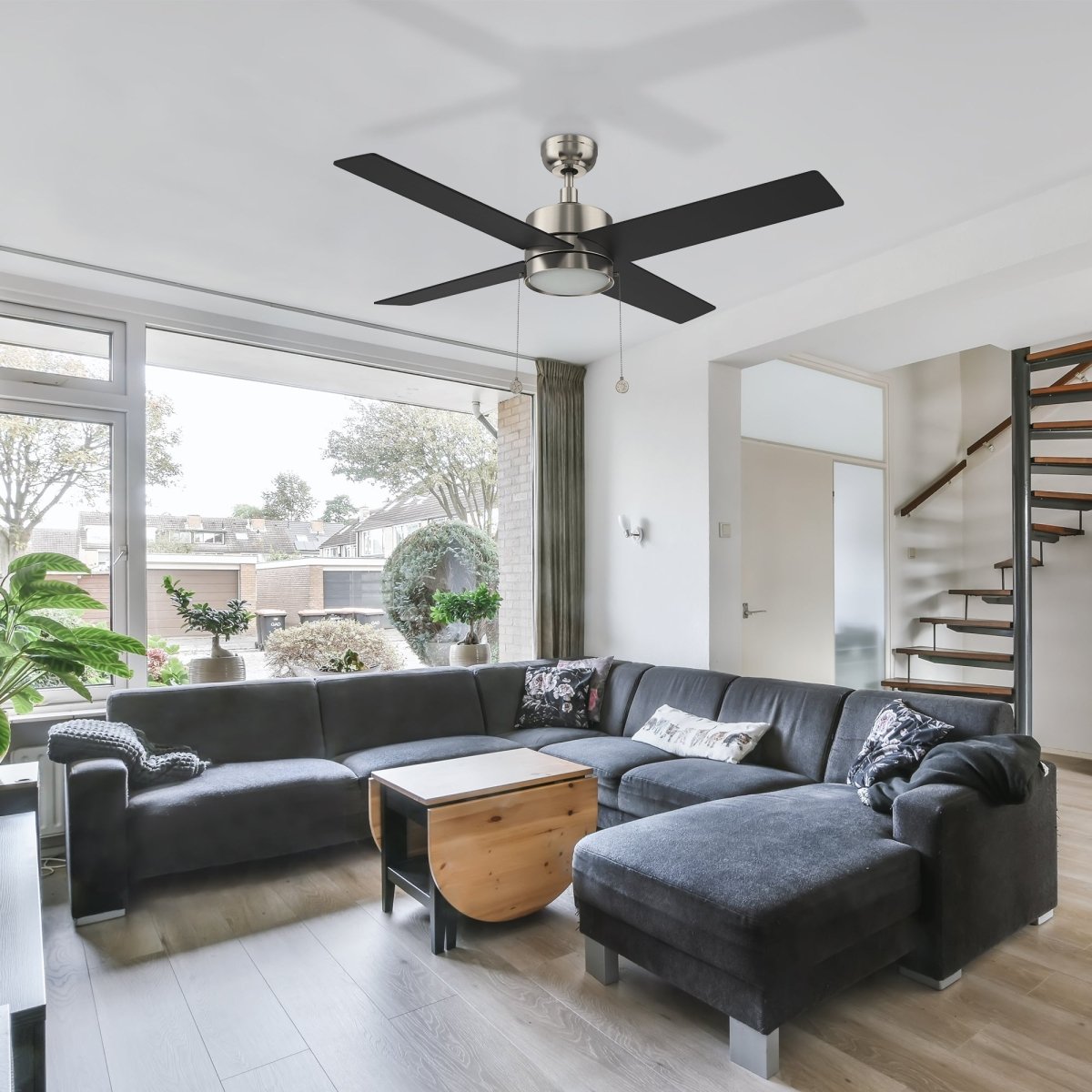 ASCOTT 52 inch 4 - Blade Ceiling Fan with LED Light & Pull Chain - LEDMyPlace