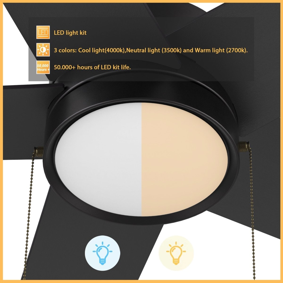 ASCOTT 52 inch 5 - Blade Ceiling Fan with LED Light & Pull Chain - LEDMyPlace