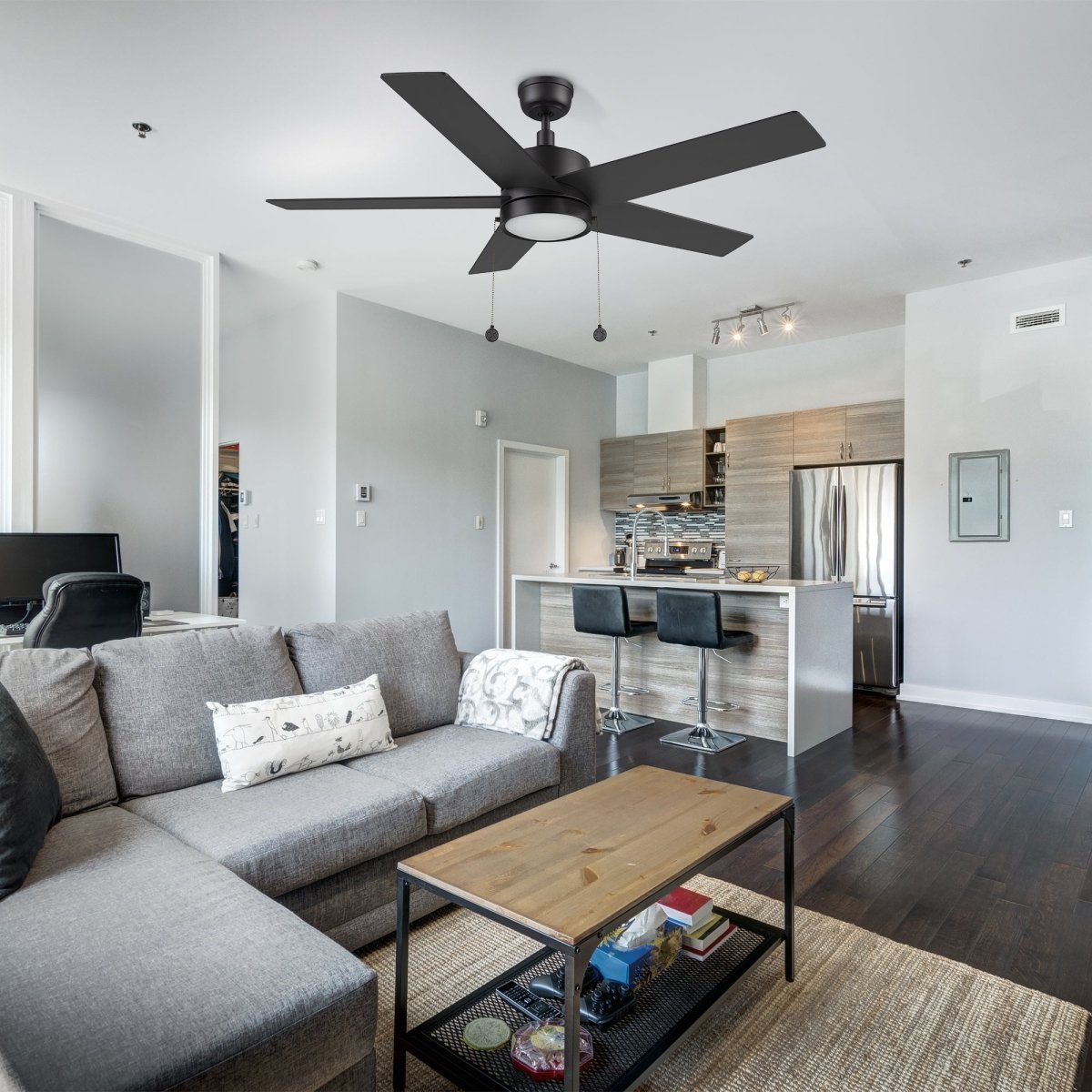 ASCOTT 52 inch 5 - Blade Ceiling Fan with LED Light & Pull Chain - LEDMyPlace