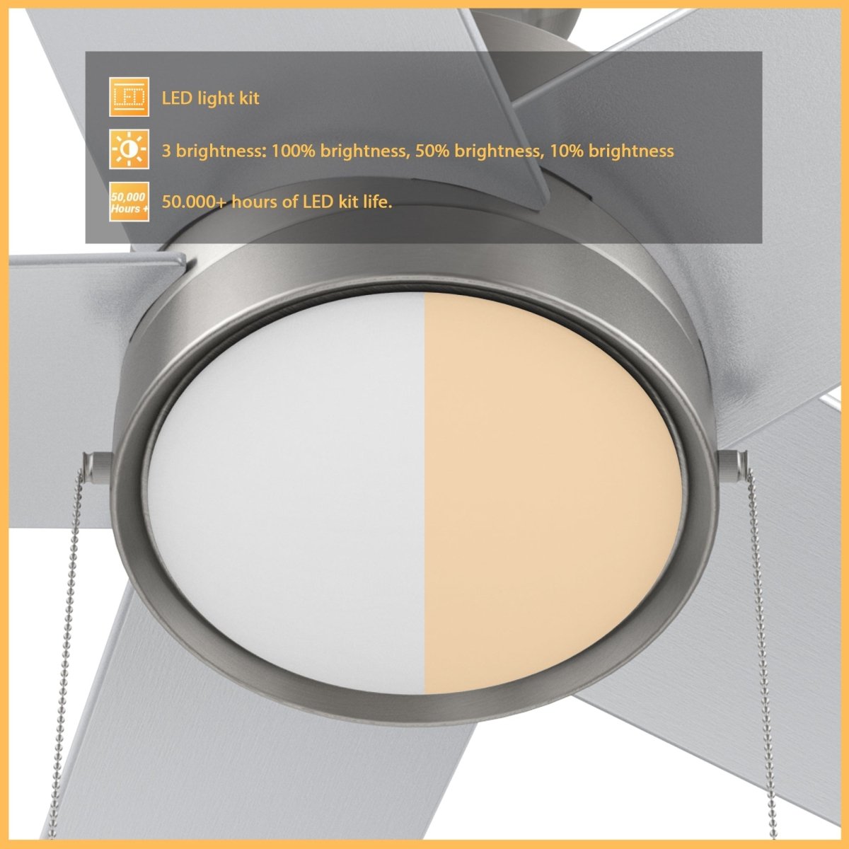 ASCOTT 52 inch 5 - Blade Ceiling Fan with LED Light & Pull Chain - LEDMyPlace