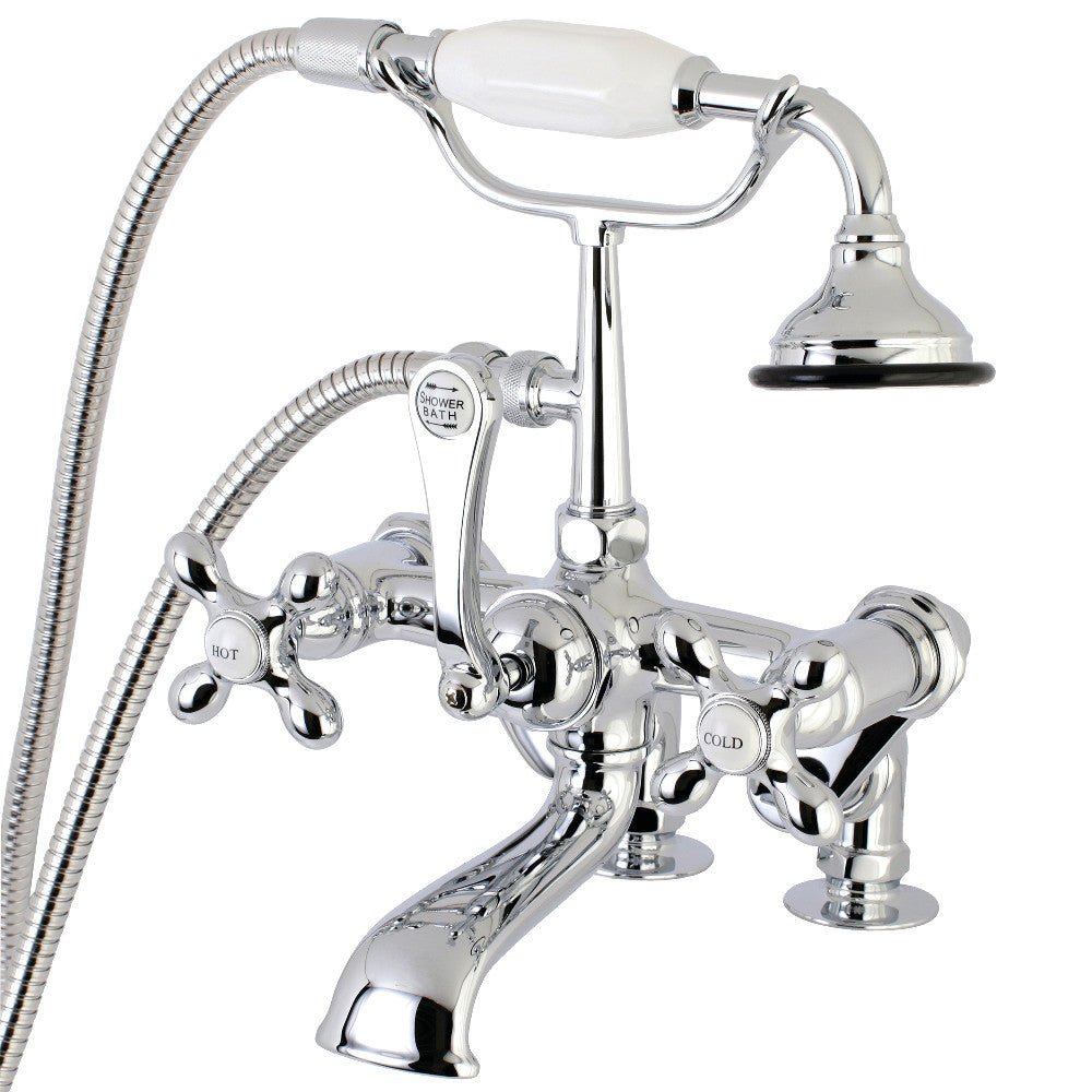 Auqa Vintage 7" Adjustable Clawfoot Tub Faucet With Hand Shower & Two Hole Installation, Polished Chrome - BUILDMYPLACE