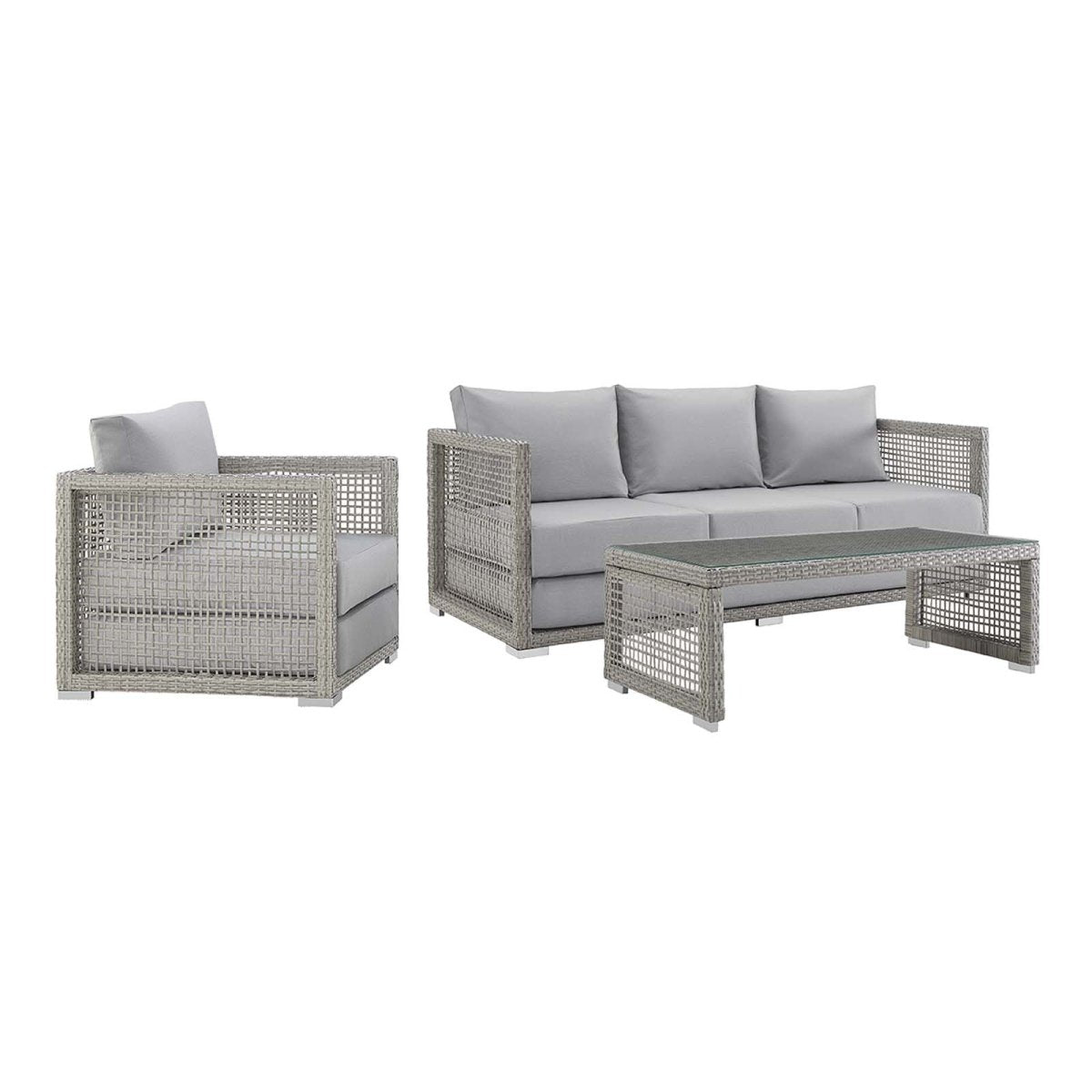 Aura 3 Piece 4 Seat Outdoor Patio Wicker Rattan Set - BUILDMYPLACE