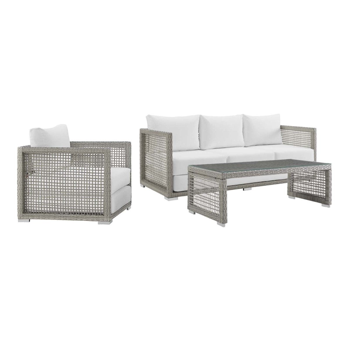 Aura 3 Piece 4 Seat Outdoor Patio Wicker Rattan Set - BUILDMYPLACE