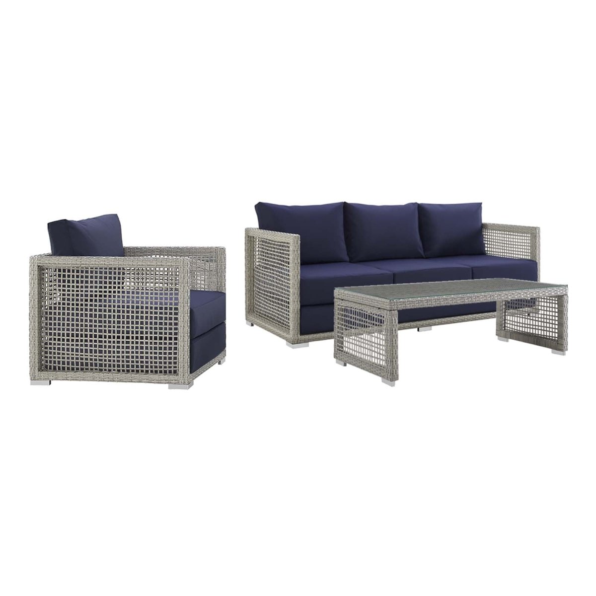 Aura 3 Piece 4 Seat Outdoor Patio Wicker Rattan Set - BUILDMYPLACE