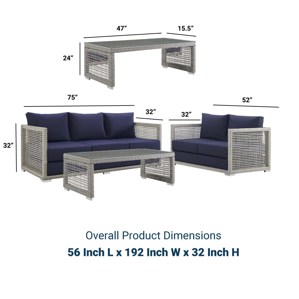 Aura 3 Piece 5 Seat Outdoor Patio Wicker Rattan Set - BUILDMYPLACE