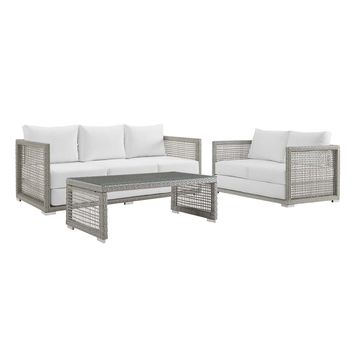 Aura 3 Piece 5 Seat Outdoor Patio Wicker Rattan Set - BUILDMYPLACE