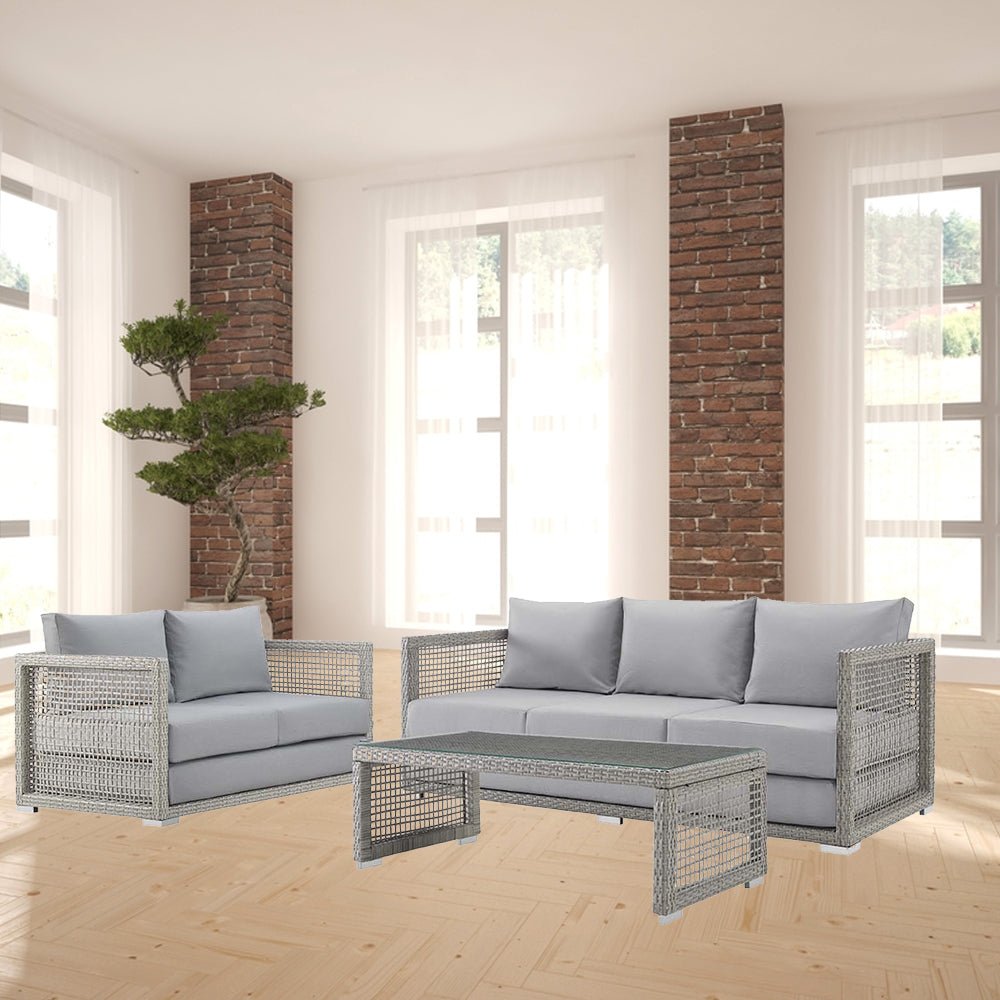 Aura 3 Piece 5 Seat Outdoor Patio Wicker Rattan Set - BUILDMYPLACE