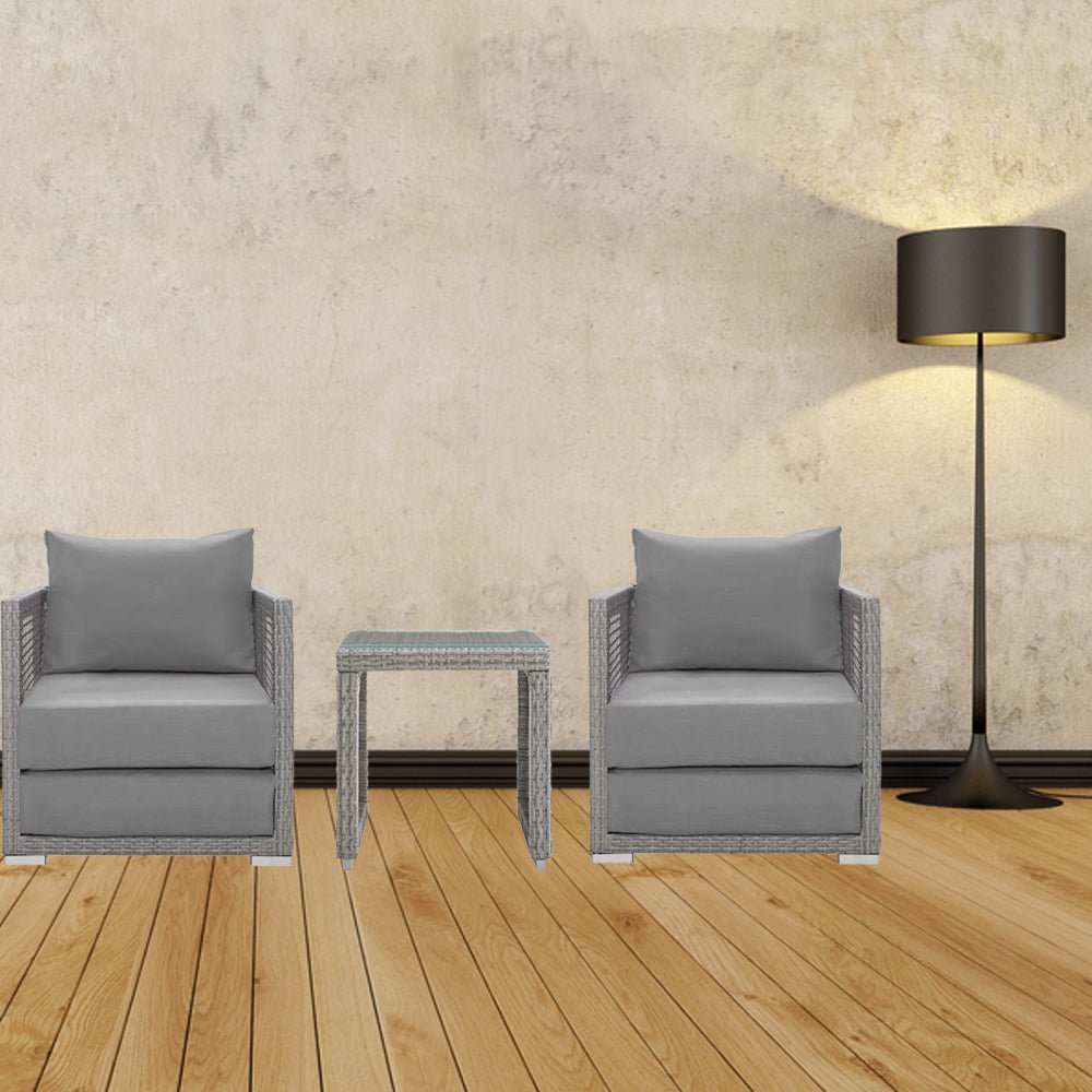 Aura 3 Piece Two Armchair Outdoor Patio Wicker Rattan Set - BUILDMYPLACE