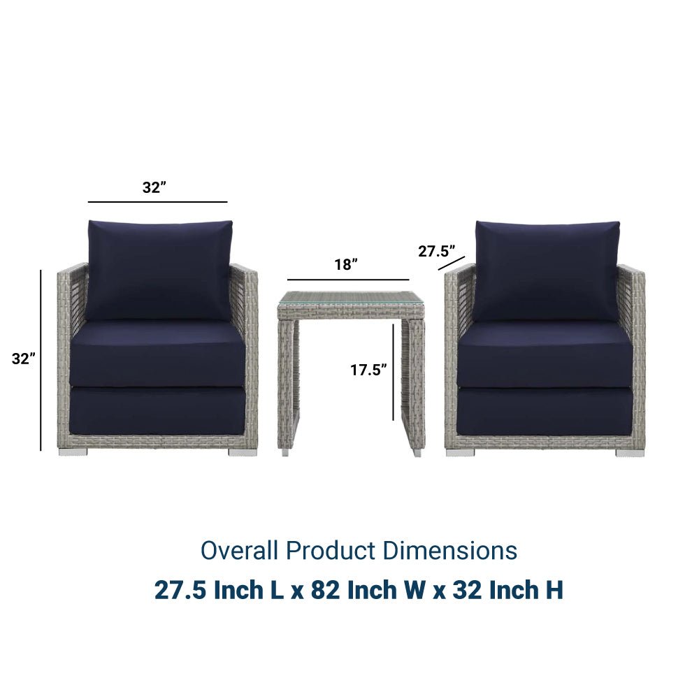 Aura 3 Piece Two Armchair Outdoor Patio Wicker Rattan Set - BUILDMYPLACE