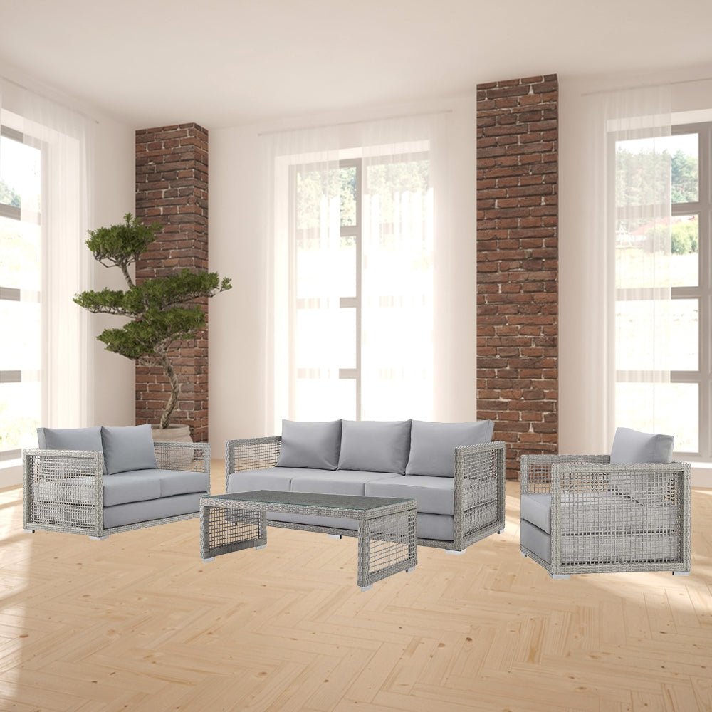 Aura 4 Piece Outdoor Patio Wicker Rattan Set - BUILDMYPLACE