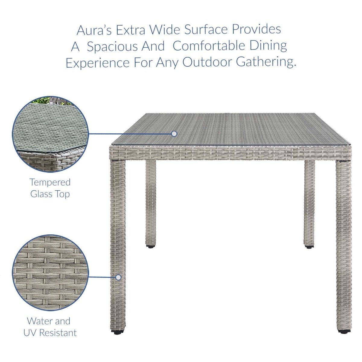 Aura 68 Inch Outdoor Patio Wicker Rattan Dining Table - BUILDMYPLACE