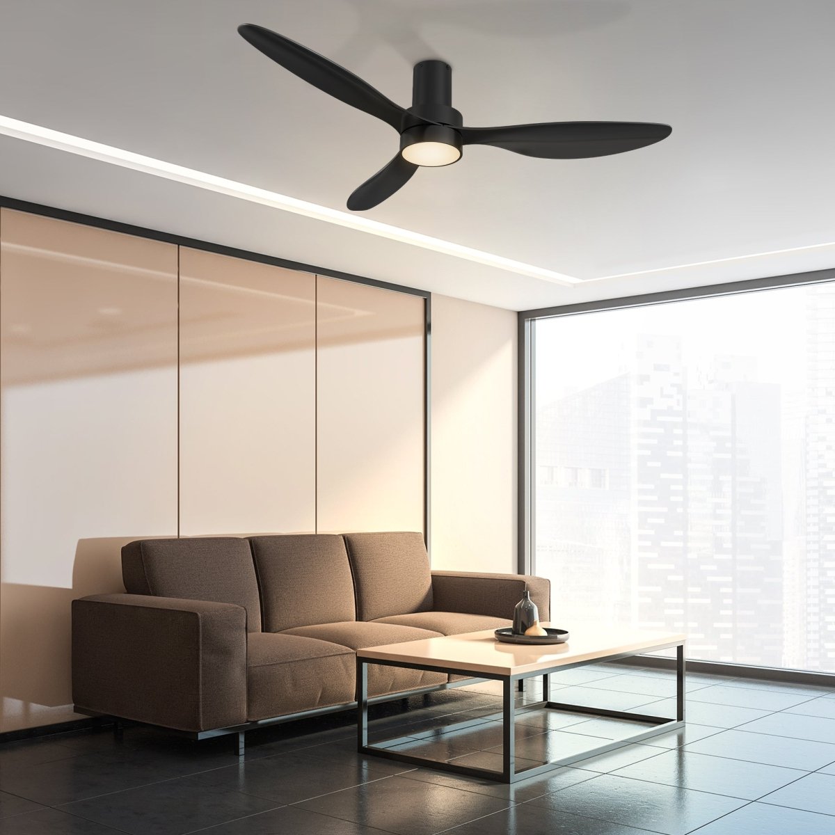 AURORA 52 inch 3 - Blade Flush Mount Smart Ceiling Fan with LED Light & Remote - LEDMyPlace