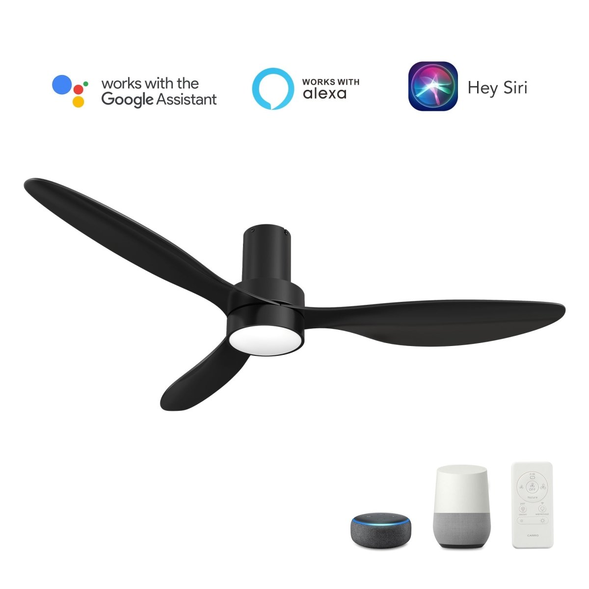 AURORA 52 inch 3 - Blade Flush Mount Smart Ceiling Fan with LED Light & Remote - LEDMyPlace