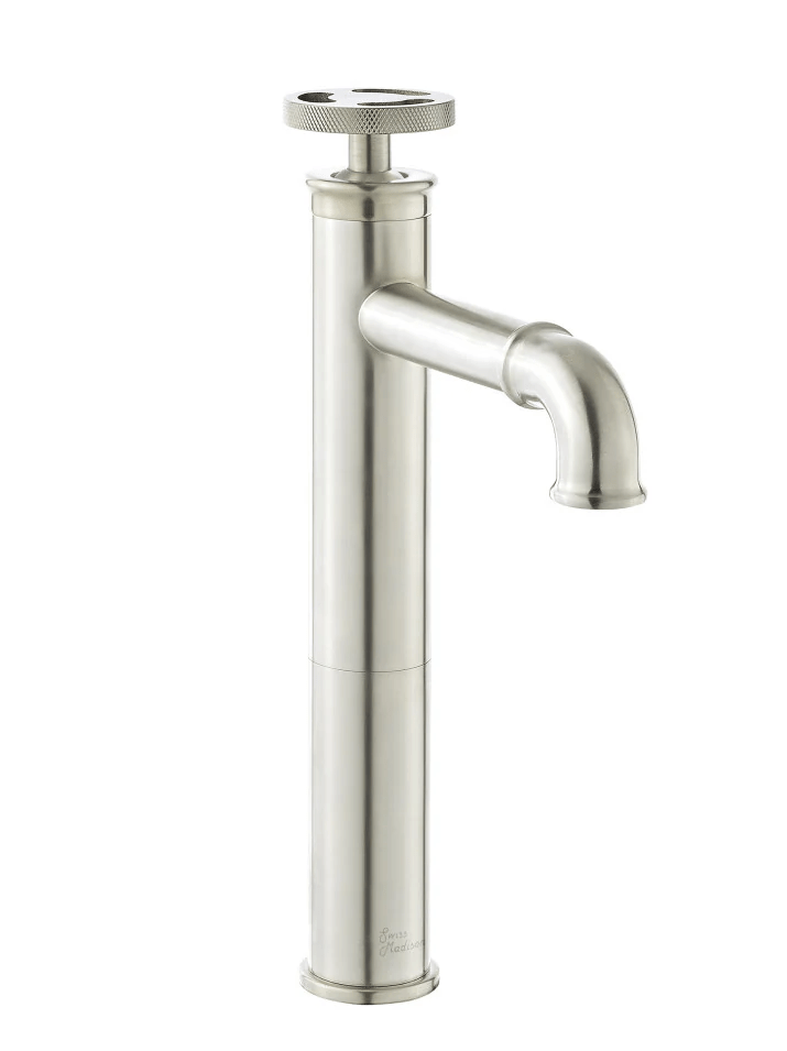 Avallon Single Hole, Single - Handle Wheel, High Arc Bathroom Vessel Sink Faucet in Brushed Nickel - BUILDMYPLACE