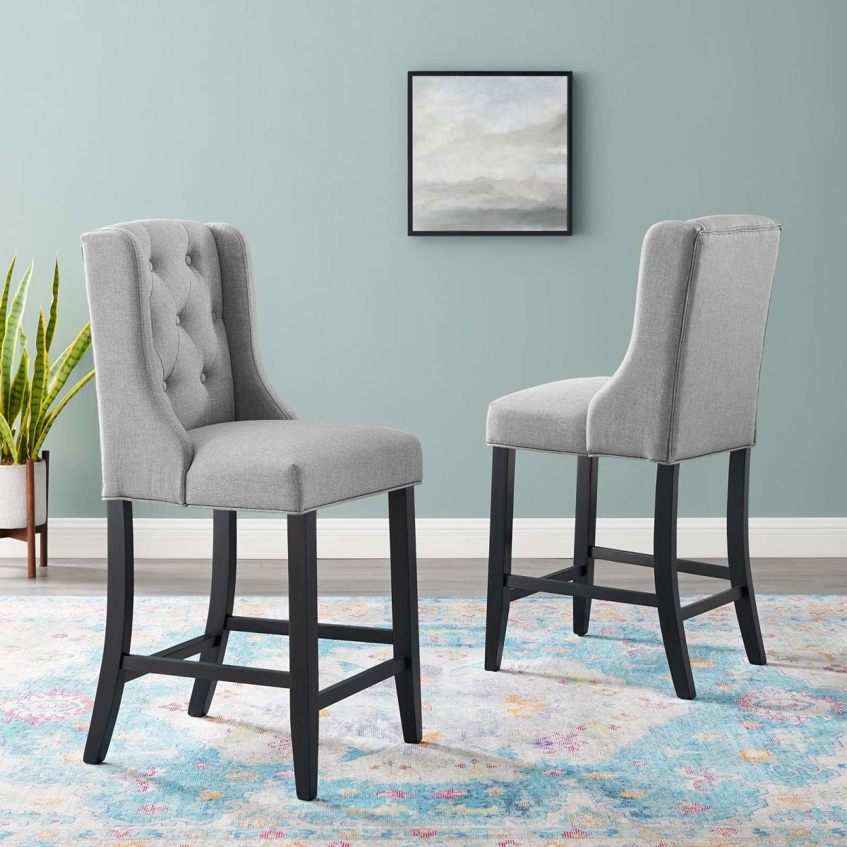 Baronet Counter Bar Stool Upholstered Fabric Set of 2 - BUILDMYPLACE