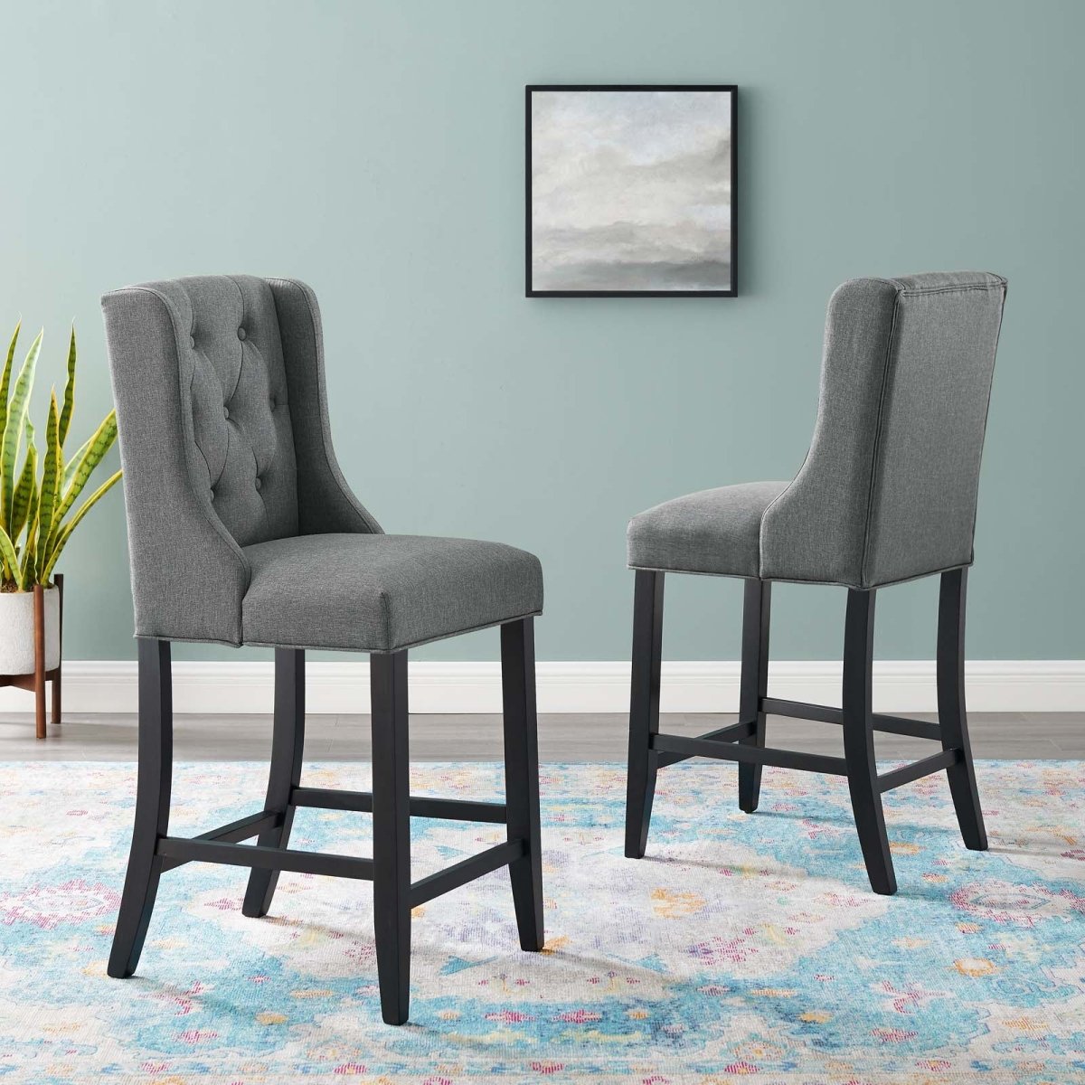 Baronet Counter Bar Stool Upholstered Fabric Set of 2 - BUILDMYPLACE