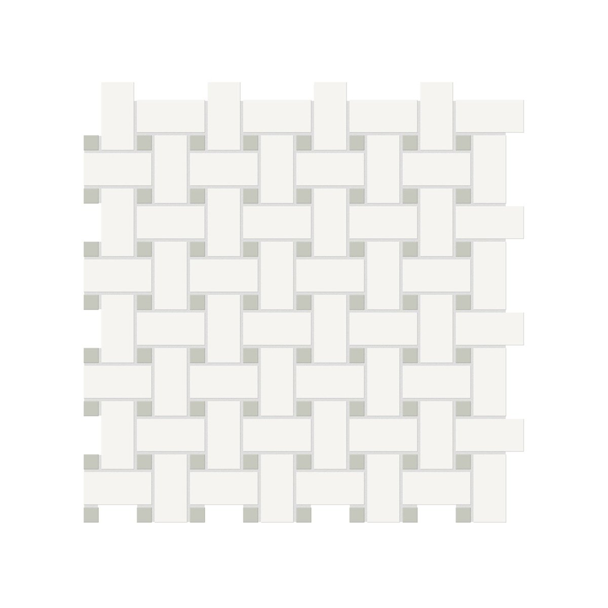 Basketweave Canvas White W/ Dot Soho Soft Sage Matte Glazed Porcelain Mosaic - BUILDMYPLACE