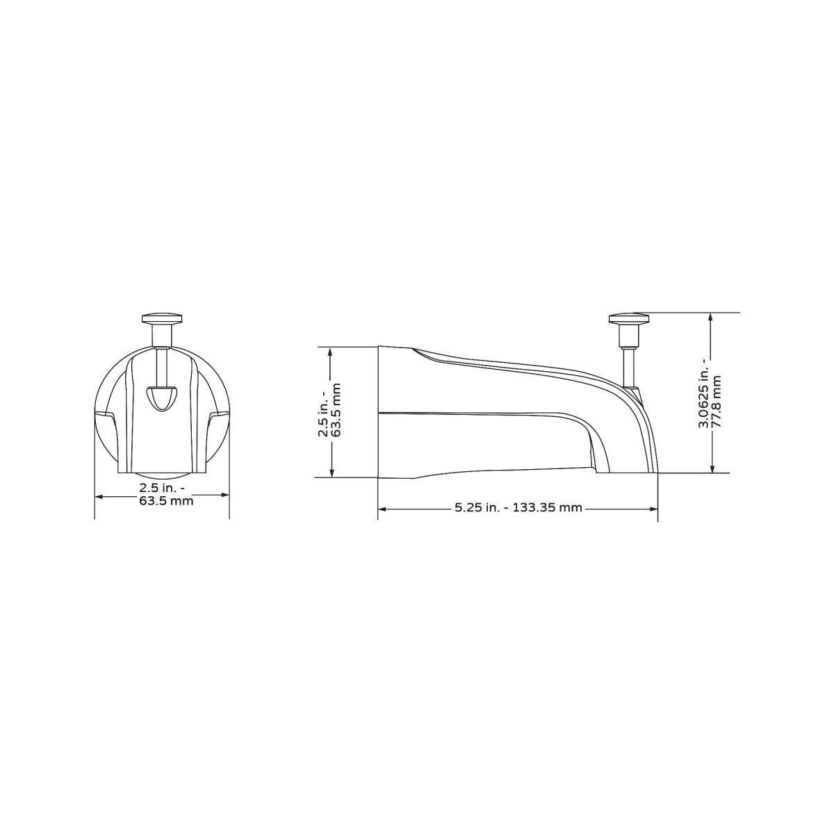 Bathtub Spout Valve W/ Diverter - 5.5 x 2.5 x 2.5 - 1/2 NPT Connection/Wallmount - Bathroom Plumbing Fixture - BUILDMYPLACE