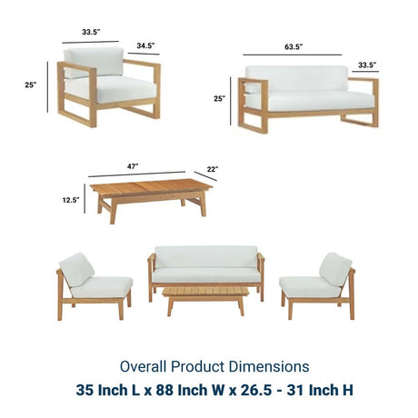 Bayport 4 Piece Armless Outdoor Patio Teak Set - BUILDMYPLACE
