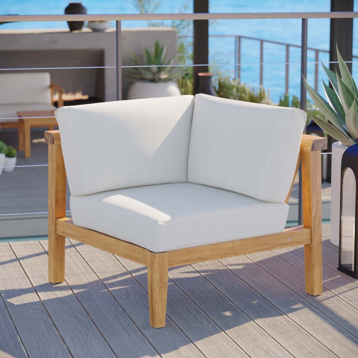 Bayport Outdoor Patio Teak Wood Corner Chair - BUILDMYPLACE