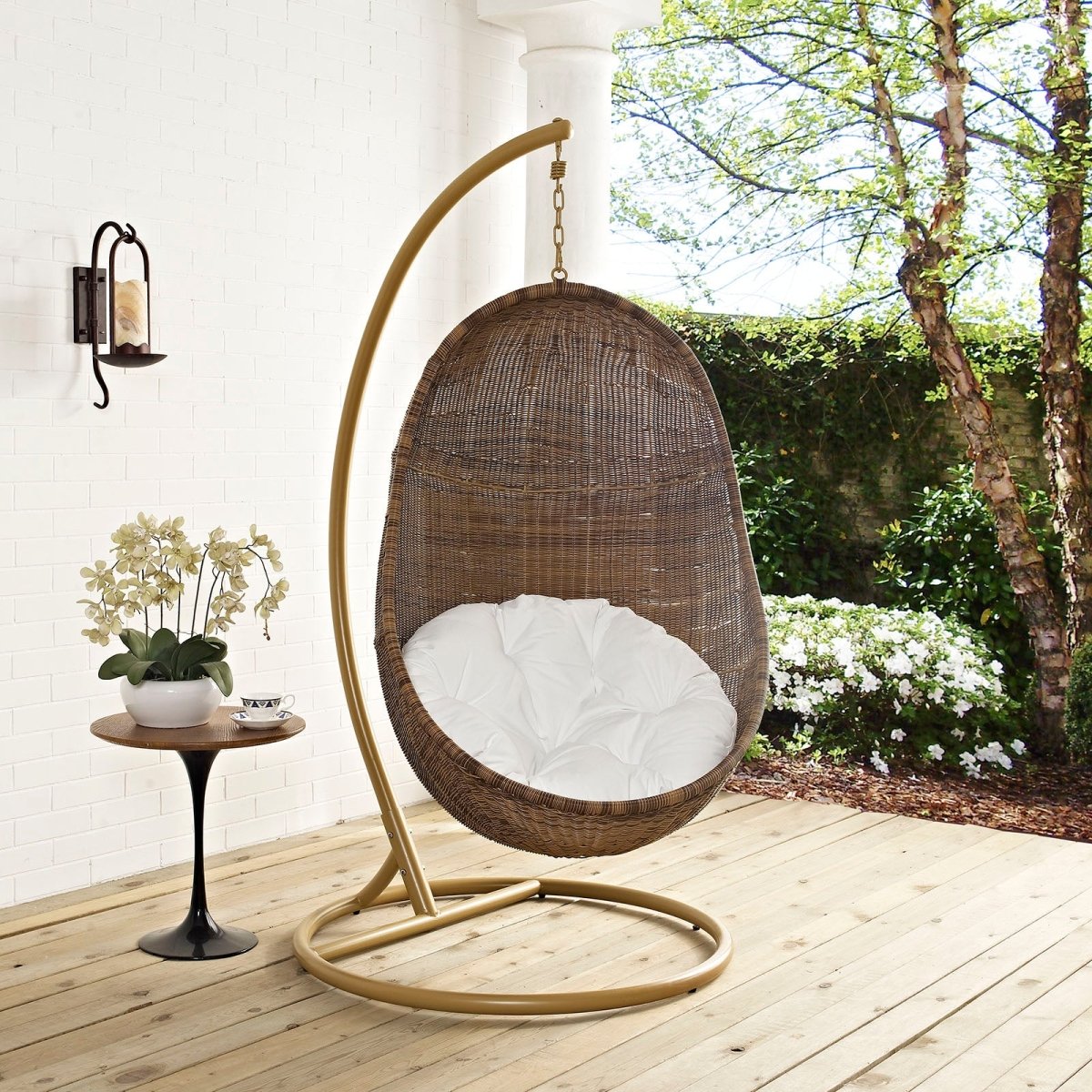 Bean Outdoor Patio Wood Swing Chair With Stand - BUILDMYPLACE