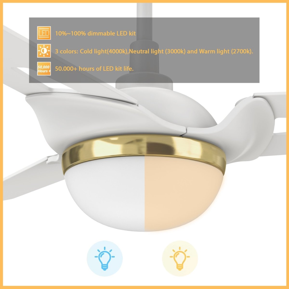 BEDFORD 52 inch 3 - Blade Smart Ceiling Fan with LED Light & Remote - LEDMyPlace