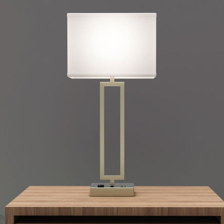 Bedside Table Lamp with USB Port and Outlet, 28 inch, Brushed Nickel Finish, with 1pc Switch,1pcs outlets,1pc USB 1 Type C, For Living Room, Dorm, Bedroom Lamp - BUILDMYPLACE