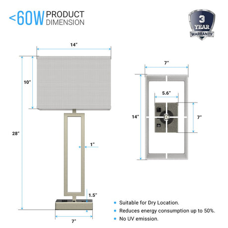 Bedside Table Lamp with USB Port and Outlet, 28 inch, Brushed Nickel Finish, with 1pc Switch,1pcs outlets,1pc USB 1 Type C, For Living Room, Dorm, Bedroom Lamp - BUILDMYPLACE