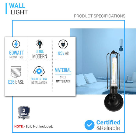Birdcage Shape Bathroom Light Fixtures, Matte Black Finish, 1 - Light/2 - Light, E26 Base, UL Listed, For Dry Locations, Wall Mount, Bathroom Vanity Lighting - BUILDMYPLACE