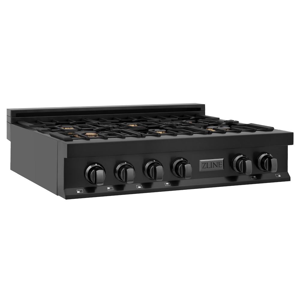 ZLINE 36 in. Legacy Gas Rangetop with 6 Brass Burners and Porcelain Cooktop in Black Stainless Steel (RTB-BR-36)