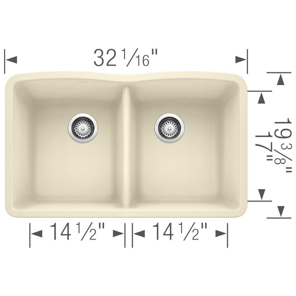 Blanco 32 inch Diamond Double Bowl Undermount Silgranit Kitchen Sink 50/50 - BUILDMYPLACE