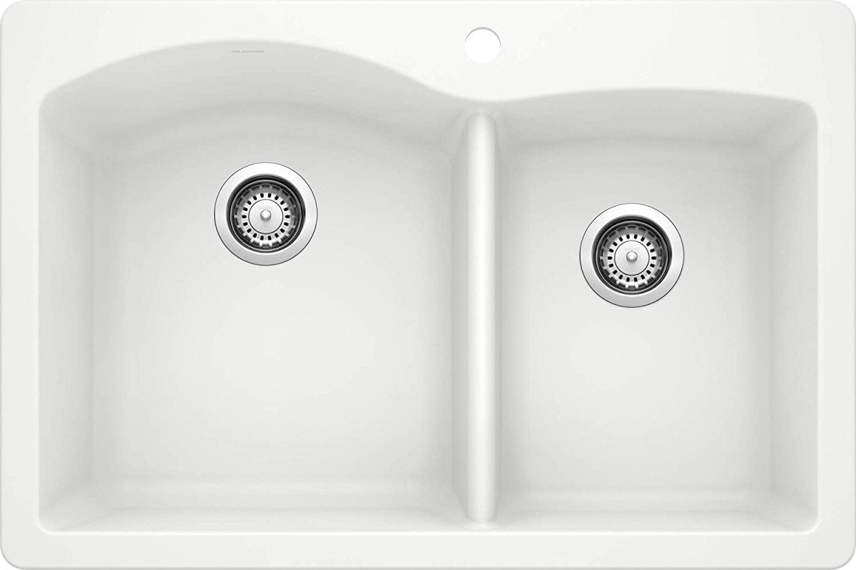 Blanco Diamond 33 Inch Silgranit Dual Mount 1 Hole 60/40 Double Bowl Kitchen Sink - BUILDMYPLACE