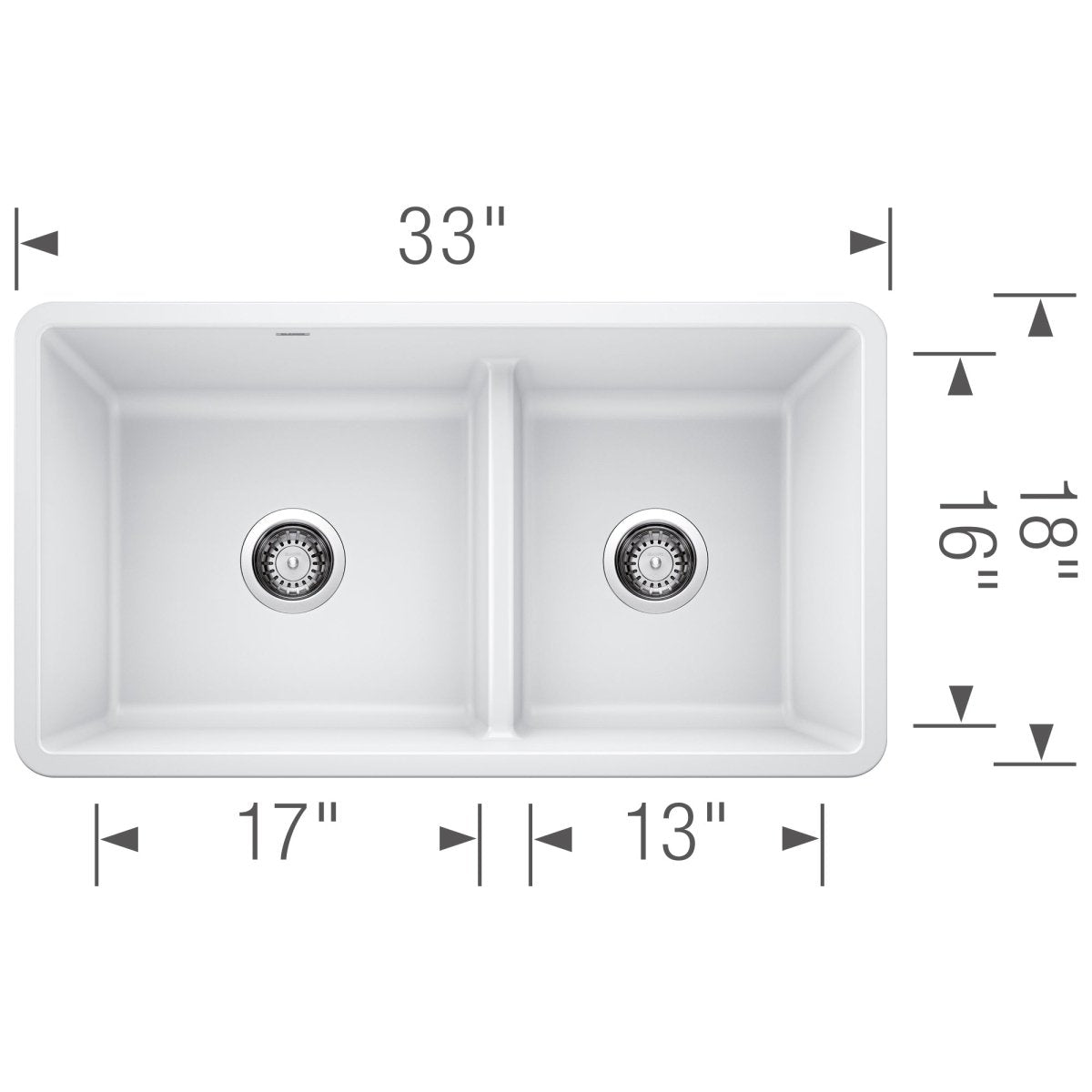 Blanco Precis 33 Inch Reversible Double Bowl Undermount Kitchen Sink with Low Divide - 60/40 - BUILDMYPLACE