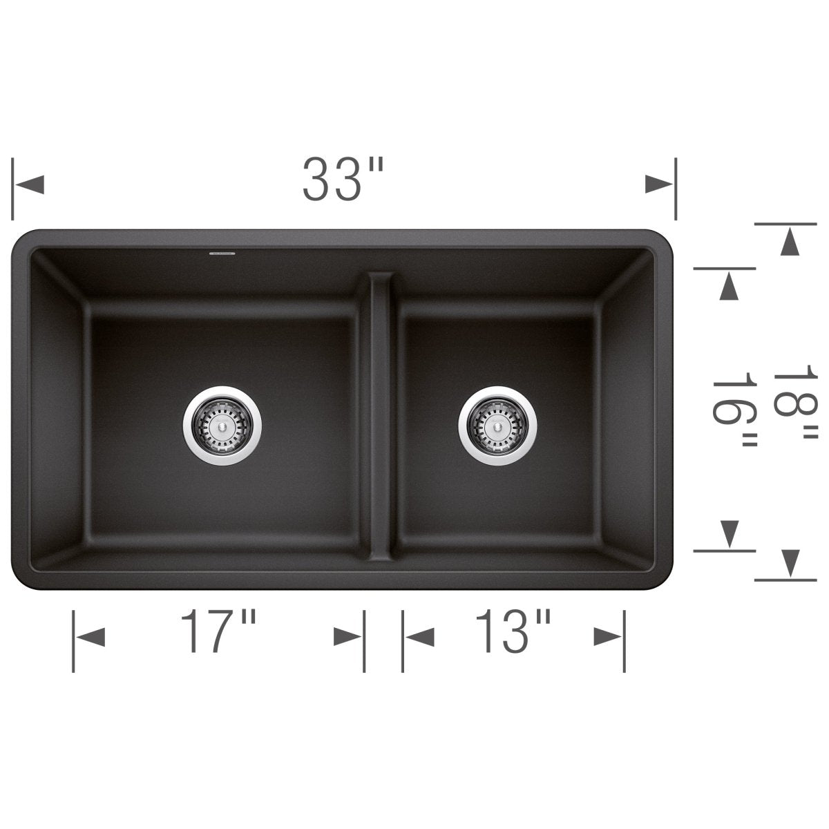 Blanco Precis 33 Inch Reversible Double Bowl Undermount Kitchen Sink with Low Divide - 60/40 - BUILDMYPLACE