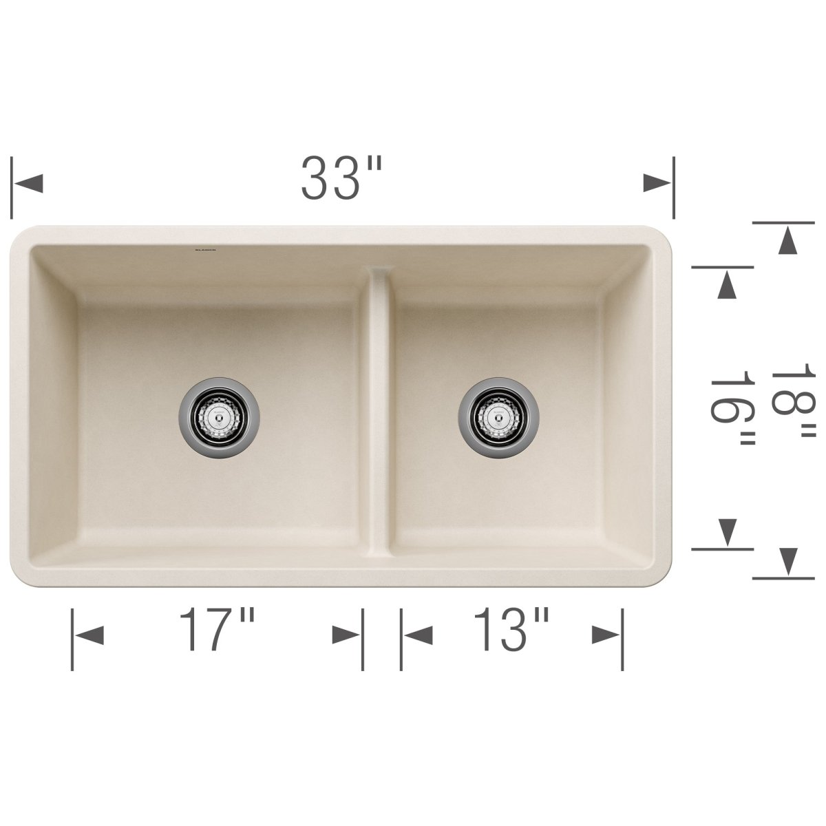 Blanco Precis 33 Inch Reversible Double Bowl Undermount Kitchen Sink with Low Divide - 60/40 - BUILDMYPLACE