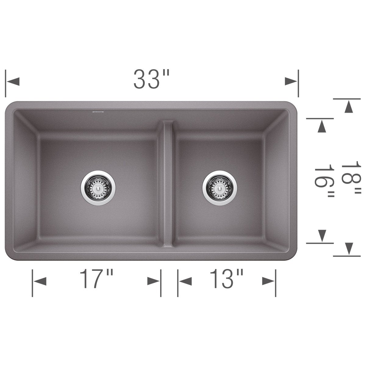 Blanco Precis 33 Inch Reversible Double Bowl Undermount Kitchen Sink with Low Divide - 60/40 - BUILDMYPLACE
