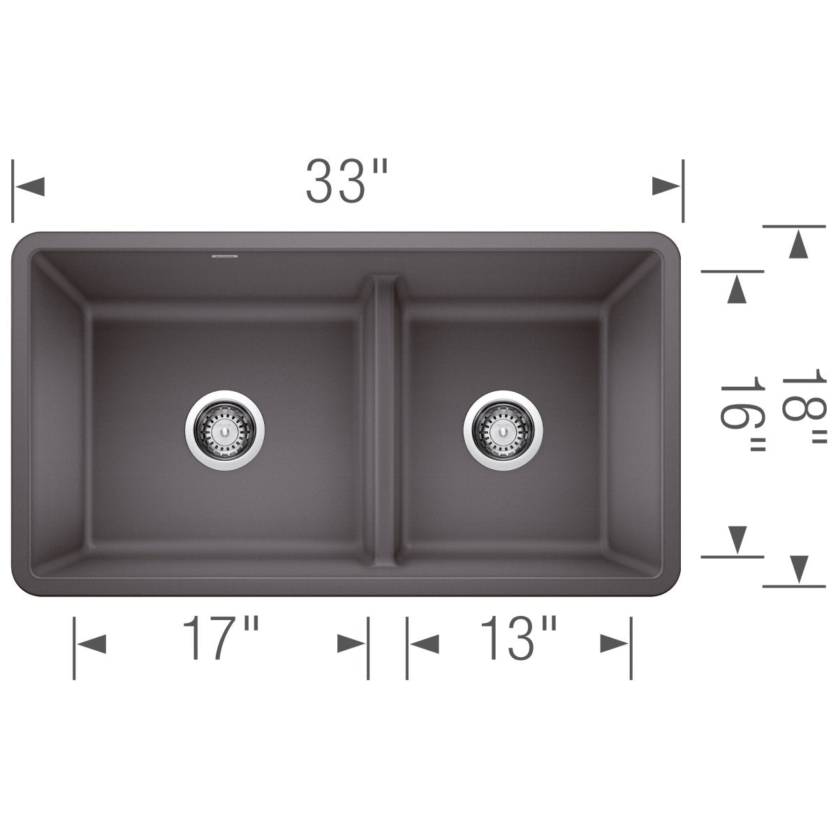Blanco Precis 33 Inch Reversible Double Bowl Undermount Kitchen Sink with Low Divide - 60/40 - BUILDMYPLACE