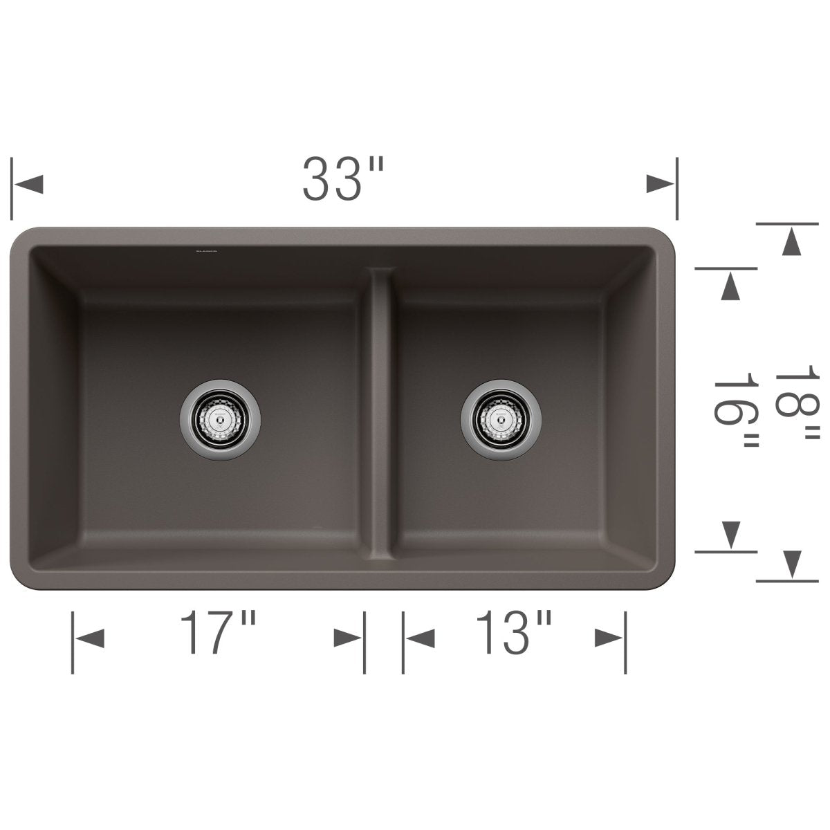 Blanco Precis 33 Inch Reversible Double Bowl Undermount Kitchen Sink with Low Divide - 60/40 - BUILDMYPLACE