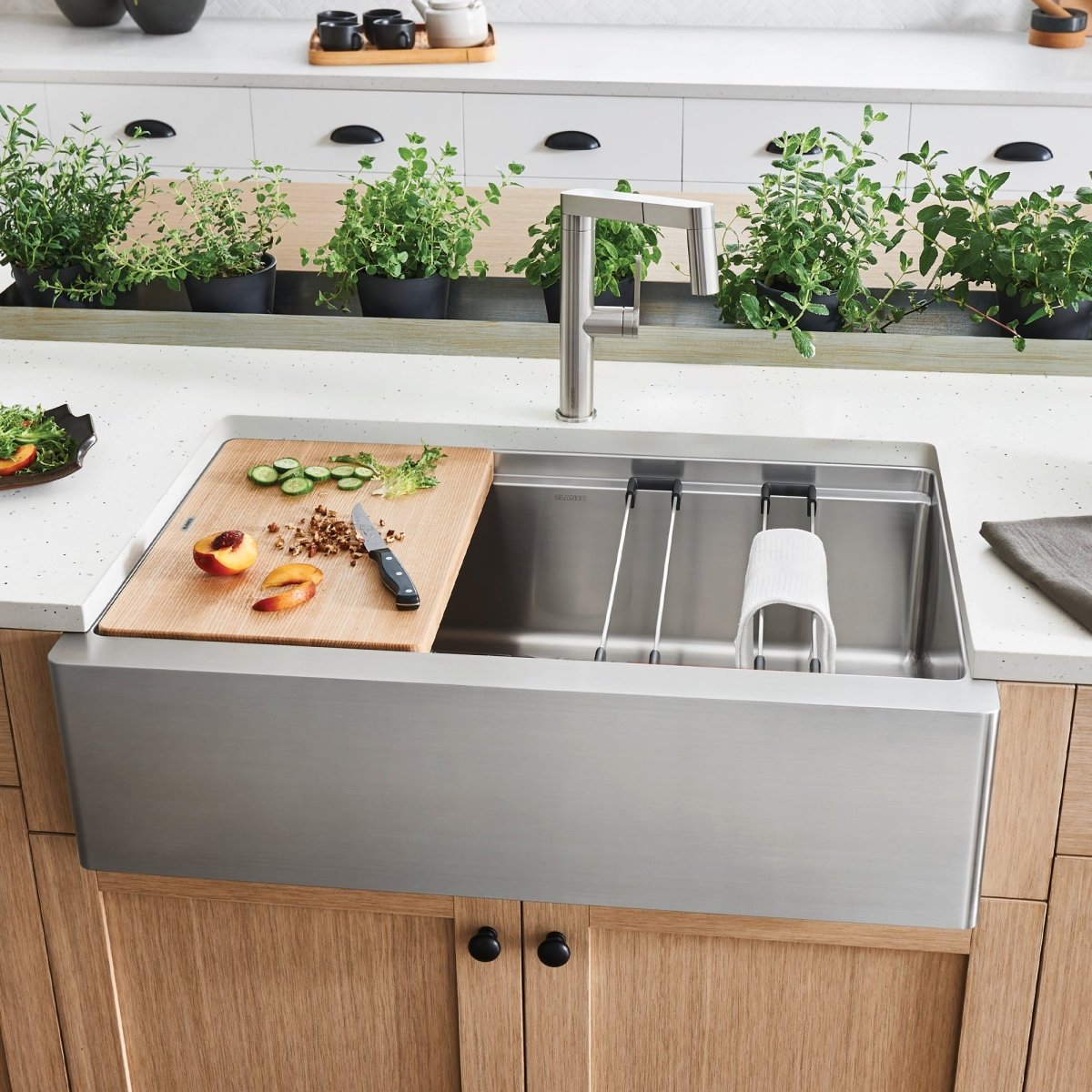 Blanco Quatrus R15 Ergon 33 Inch Apron Super Single Stainless Steel Farmhouse Kitchen Sink - BUILDMYPLACE