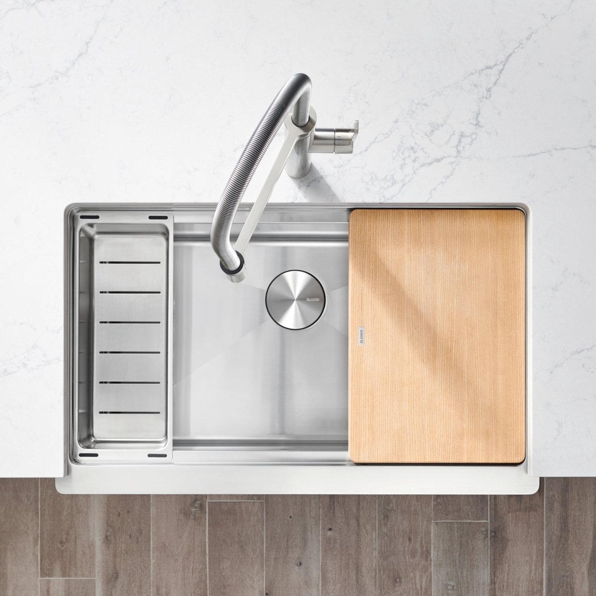 Blanco Quatrus R15 Ergon 33 Inch Apron Super Single Stainless Steel Farmhouse Kitchen Sink - BUILDMYPLACE