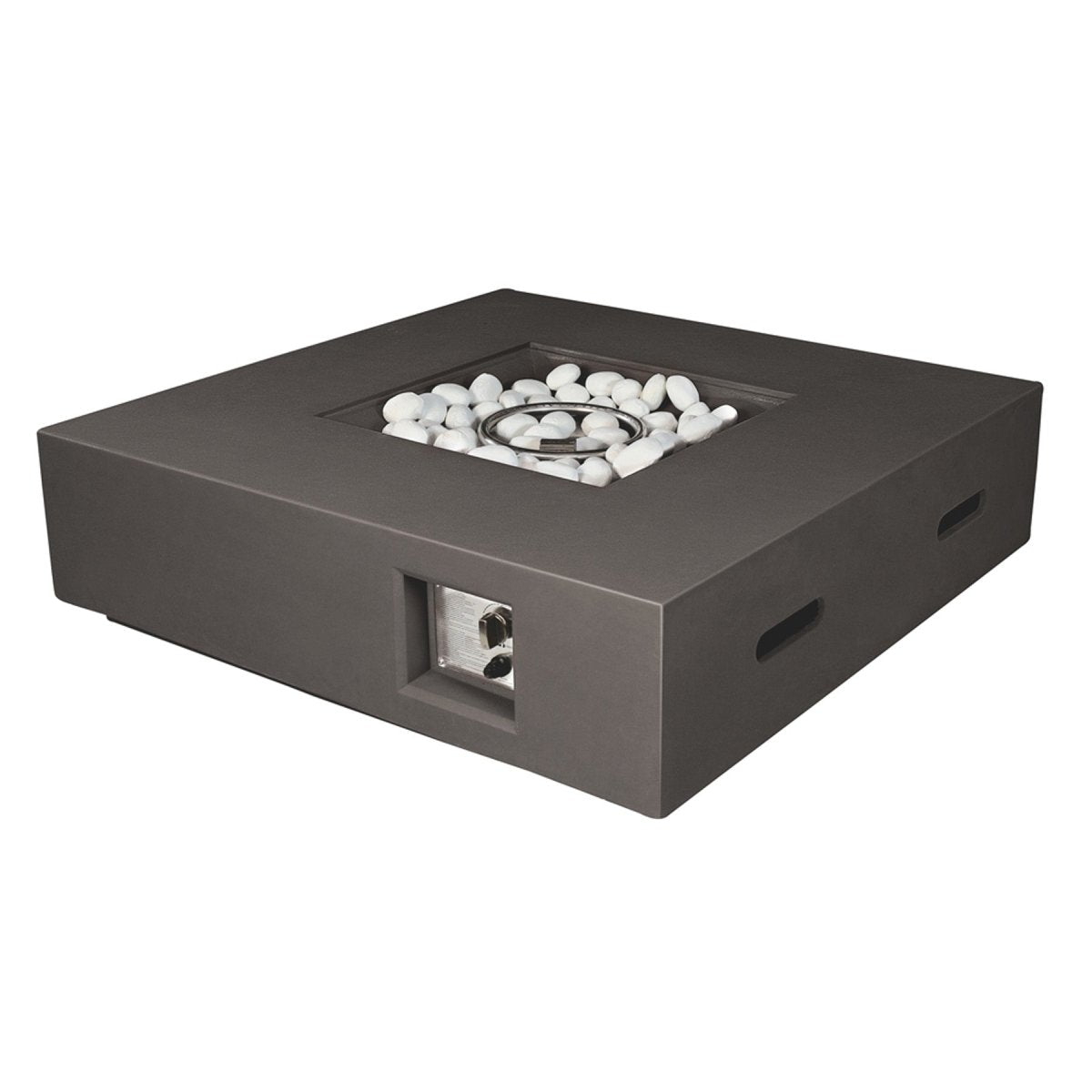 Brenta Outdoor Square Dark Grey Gas Fire Pit Table w/ Round Burner Kit - BUILDMYPLACE