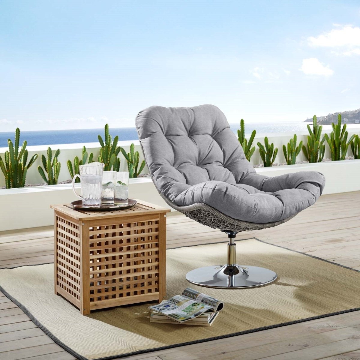 Brighton Wicker Rattan Outdoor Patio Swivel Lounge Chair - BUILDMYPLACE