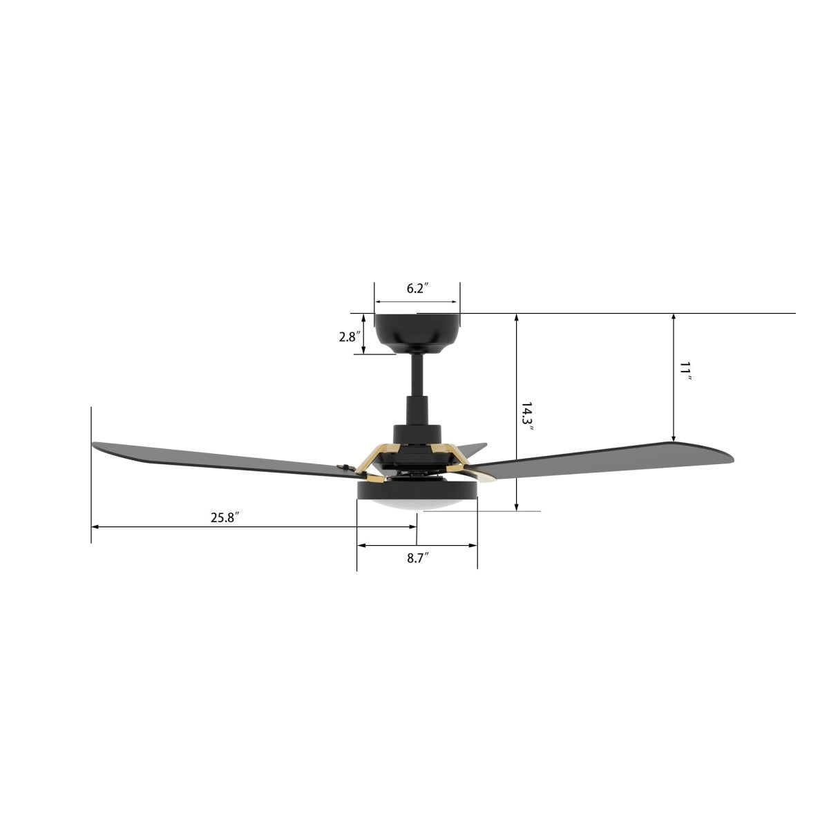 BRISA 52 inch 3 - Blade Smart Ceiling Fan with LED Light & Remote - LEDMyPlace